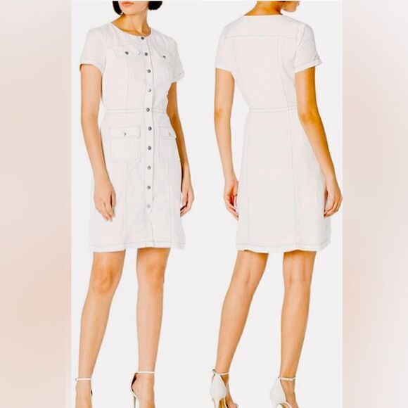 Karl Lagerfeld Paris Women's Linen Blend Soft White Utility Dress Size 6~NWT - Picture 1 of 9